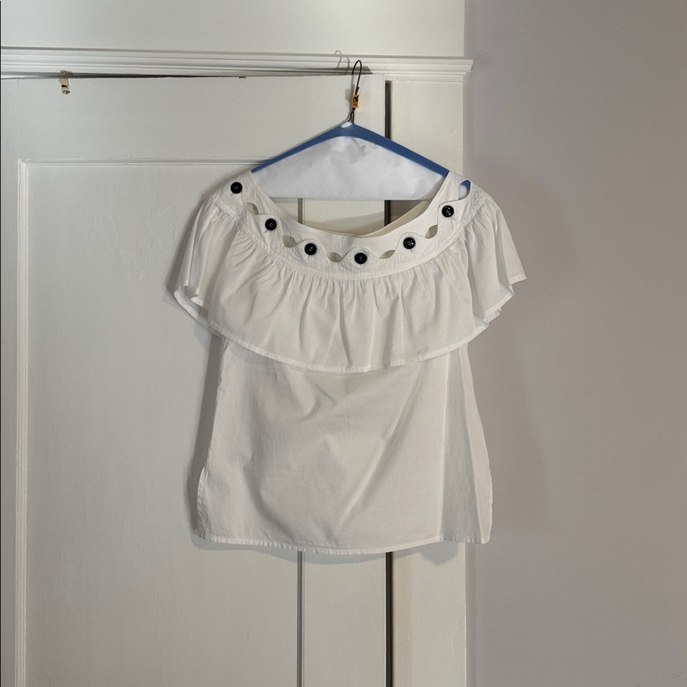 Vintage Yves Saint Laurent Rive Gauche Off-Shoulder Cotton Boho '70s Blouse